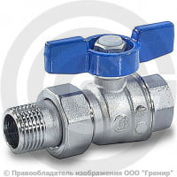 Кран латунный Ду-15 (1/2") Ру-35 ВР-"Американка" хром полнопроходной синяя бабочка Giacomini R859