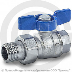 Кран латунный Ду-25 (1") Ру-28 ВР-"Американка" хром полнопроходной бабочка Giacomini R859