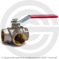 Кран латунный трехходовой Ду-20 (3/4") Ру-30 ВР (ВН) никель полнопроходной рычаг Aquasfera Euro 1020