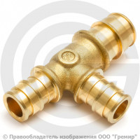 Тройник аксиальный латунный переходной для PE-X труб Дн 25-25-16 РОС