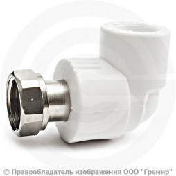 Угольник PP-R белый с накидной гайкой Дн 32-1" Pro Aqua
