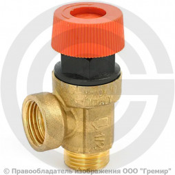 Клапан предохранительный латунный Ду-15 (1/2") НР-ВР (НАР-ВН) Рср=6бар (Т<120°С) Uni-Fitt