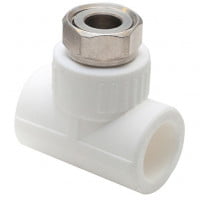 Тройник PP-R комбинированный белый с накидной гайкой Дн 25-3/4" RTP (РосТурПласт)