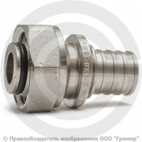 Соединитель аксиальный латунный никелированный для PE-X труб Дн 16-3/4" под евроконус с накидной гайкой RAUTITAN Rehau