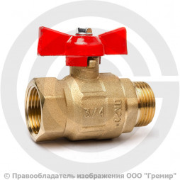 Кран латунный Ду-20 (3/4") Ру-16 ВР-НР (ВН-НАР) полнопроходной бабочка ГАЛЛОП Крепыш 331