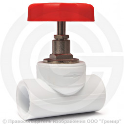 Клапан запорный (вентиль) PP-R белый Дн 32 90гр внутренняя пайка VALFEX
