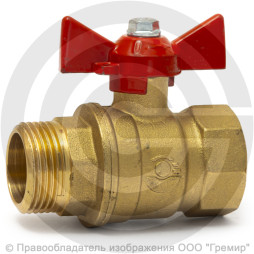 Кран латунный Ду-20 (3/4") Ру-40 ВР-НР (ВН-НАР) бабочка VALFEX 11Б27фт1М