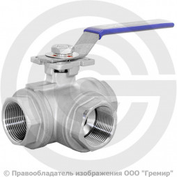 Кран нержавеющий AISI 316 (CF8M) трехходовой L-тип Ду-40 (1 1/2") Ру-40 ВР (ВН) муфтовый NK-BTl40/6