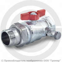 Кран латунный со спускником переходной Ду 20-25 (3/4"-1") Ру-42 ВР-"Американка" бабочка Giacomini R259DS