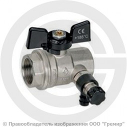 Кран латунный со сливным клапаном Ду-20 (3/4") Ру-40 ВР (ВН) никель бабочка Bugatti серия 332