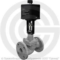 Клапан регулирующий двухходовой чугунный фланцевый Ду-25 Ру-16 Kvy=10м3/ч с электроприводом LEA-1200 220В с датчиком 4-20mA 25ч945нж Энерготехномаш