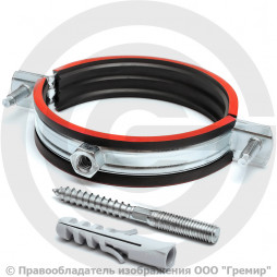 Хомут крепежный оцинкованный с резиновой прокладкой Ду-80 (Дн 87-90) (3") М8 в/к винт-шуруп, дюбель