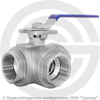 Кран нержавеющий AISI 304 (CF8) трехходовой T-тип Ду-20 (3/4") Ру-64 ВР (ВН) муфтовый NK-BTt20/4