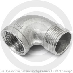 Отвод резьбовой (угольник) нержавеющий AISI 316 НР-ВР (НАР-ВН) Ду-20 (3/4")