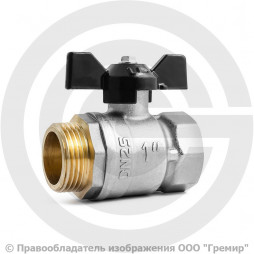 Кран латунный Ду-25 (1") Ру-40 ВР-НР (ВН-НАР) никель бабочка LD Pride 47.25.В-Н.Б.