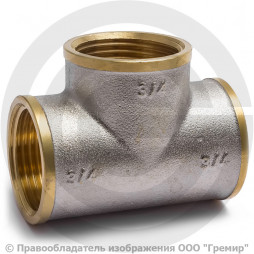 Тройник латунный ВР (ВН) Ду 10 (3/8") никель Aquasfera