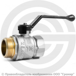 Кран латунный Ду-32 (1 1/4") Ру-25 ВР-НР (ВН-НАР) никель рычаг LD Pride 47.32.В-Н.Р.