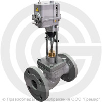 Клапан регулирующий двухходовой чугунный фланцевый Ду-100 Ру-16 Kvy=160м3/ч с электроприводом Regada ST 0 220В без датчика 25ч945нж Энерготехномаш