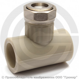 Тройник PP-R серый с накидной гайкой Дн 20-3/4" Pro Aqua