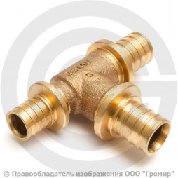 Тройник аксиальный бронзовый переходной для PE-X труб Дн 20-20-16 RAUTITAN PLATINUM RX Rehau