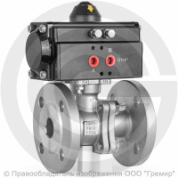 Кран нержавеющий AISI 316 (CF8M) двухсоставной фланцевый Ду-50 Ру-16 с пневмоприводом двойного действия RPA-90-D Helver BV-22F