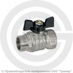 Кран латунный Ду-20 (3/4") Ру-25 ВР-НР (ВН-НАР) никель бабочка Bugatti серия 607