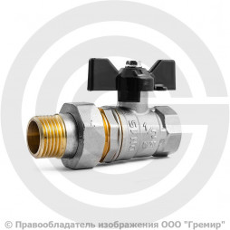 Кран латунный Ду-15 (1/2") Ру-40 ВР-"Американка" никель бабочка LD Pride 47.15.В-ГШ.Б