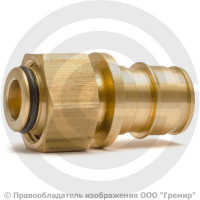 Соединитель аксиальный латунный для PE-X труб Дн 20-1/2" под конус с накидной гайкой РОС