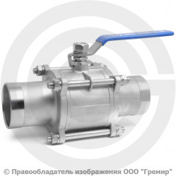 Кран нержавеющий AISI 316 (CF8M) под приварку (удл. патрубки) Ду-80 (3") Ру-40 ABRA BV61L-Q61F-1000-3L