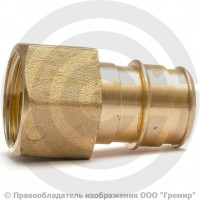 Соединитель аксиальный латунный для PE-X труб Дн 20-1" под плоское уплотнение с накидной гайкой без прокладки РОС
