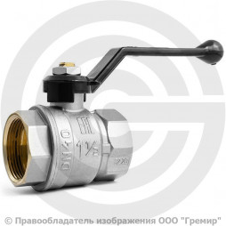 Кран латунный Ду-40 (1 1/2") Ру-25 ВР (ВН) муфтовый никель рычаг LD Pride 47.40.В-В.Р