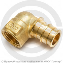 Угольник аксиальный латунный для PE-X труб Дн 20-1/2" ВР (ВН) GX129 Giacomini