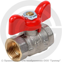 Кран латунный Ду-15 (1/2") Ру-40 ВР (ВН) никель полнопроходной бабочка красная Dist Стандарт