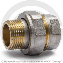 Американка (соединитель) латунная прямая ВР-НР (ВН-НАР) Ду-32 (1 1/4") никель Aquasfera