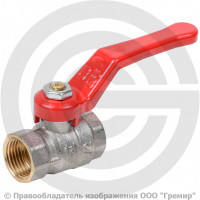 Кран латунный Ду-20 (3/4") Ру-40 ВР (ВН) никель полнопроходной рычаг красный Dist Стандарт