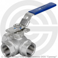 Кран нержавеющий AISI 316 (CF8M) трехходовой Т-тип под приварку Ду-32 (1 1/4") Ру-63 ВР (ВН) полнопроходной Benarmo