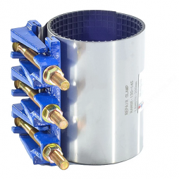 Хомут ремонтный нержавеющий с чугунным замком Ду-125 (Дн 130-145) 3 болта L=200мм Benarmo