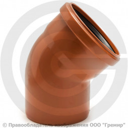 Отвод НПВХ (ПВХ) с раструбом коричневый Дн 125 45гр б/нап в/к Ostendorf KGB