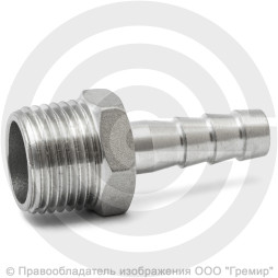 Штуцер под шланг "елочка" нержавеющий AISI 304 Ду 8-8мм (1/4"-8мм)