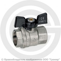 Кран латунный Ду-20 (3/4") Ру-40 ВР (ВН) никель полнопроходной бабочка Bugatti серия 302