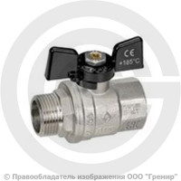 Кран латунный Ду-25 (1") Ру-40 ВР-НР (ВН-НАР) никель полнопроходной бабочка Bugatti серия 307