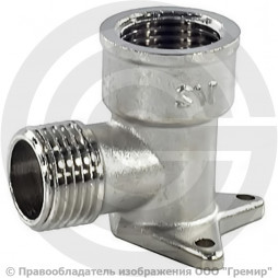 Уголок (угольник) латунный ВР-НР (ВН-НАР) Ду 15 (1/2") установочный 3 отверстия никель SantechSystems